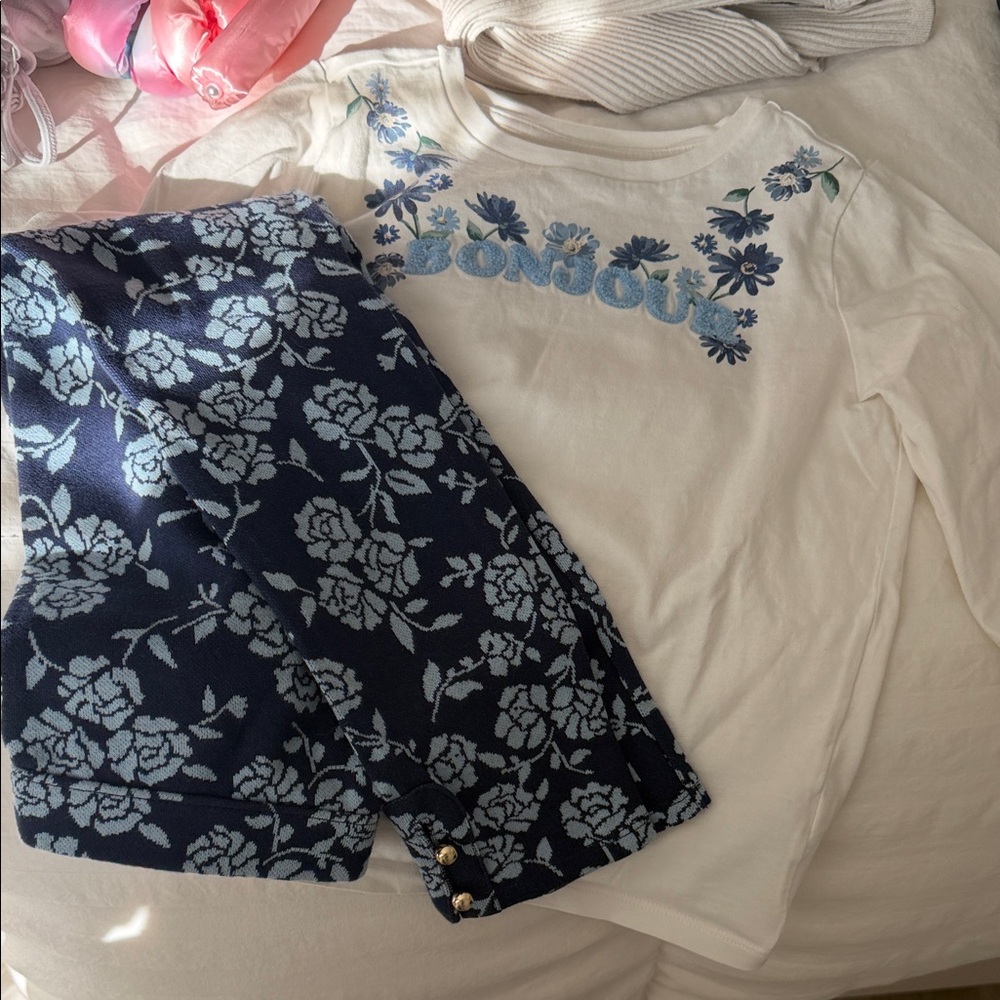 Janie and Jack White and Blue Floral Kids Matching Set